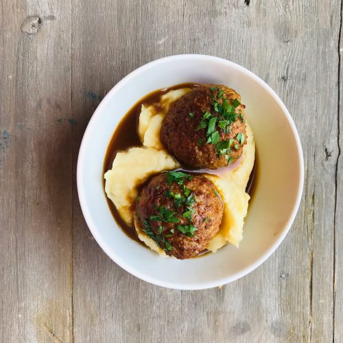 Beef meatballs and mashed potato